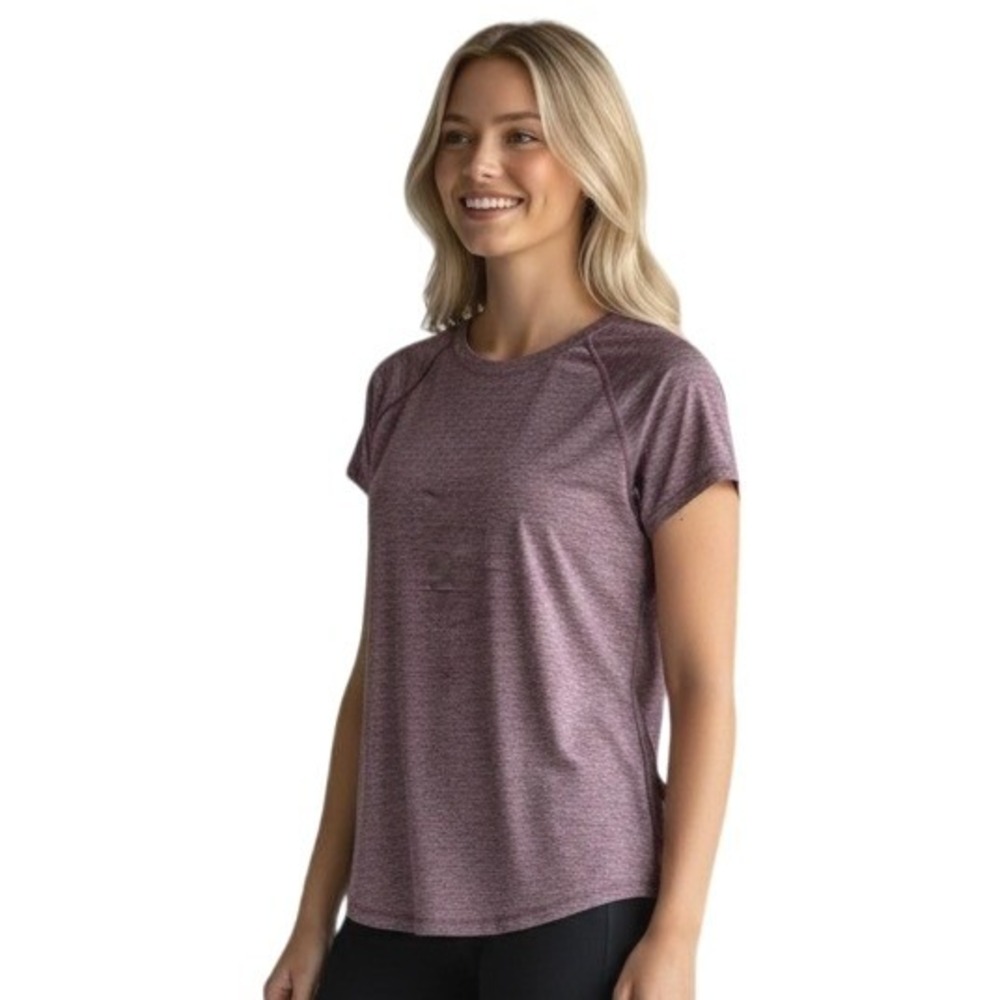Champion Women Athletic Heathered Burgundy Short Sleeve Raglan Tee Top Size M